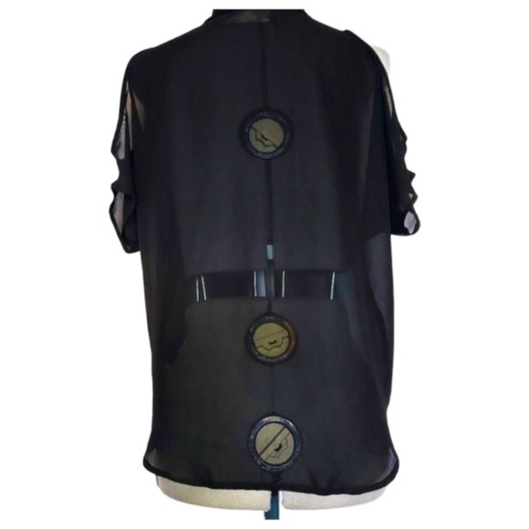 LOVE &Liberty Button Down Black Cold Shoulder Blouse Size S - Picture 2 of 3